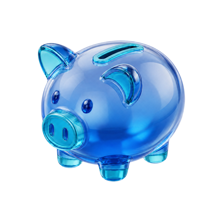 Cochinito de ahorro de cristal azul
